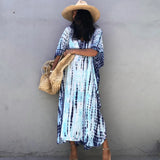 Printed V-neck Batwing Sleeve Side Split Loose Dress For Women Clothes Plus Size Beachwear Maxi Dress