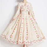Temperament Long Sleeve Positioning Print Waist Swing Dress Female Senior Sense Thin Retro Long