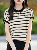 Polo Collar Short-Sleeved T-Shirt Women's 2025 New Fine-Spinning Wool Embroidered Age-Down Knitted Vest