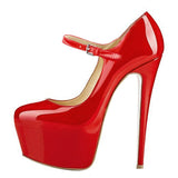 Onlymaker Women Mary Jane Platform Pumps Ankle Strap Stiletto 15~16cm High Heels Dress Buckle Shoes Large Size