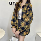 Vintage Plaid Print Long Sleeve BlouseOutfit