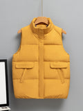 Simple Down Coats Women Autumn And Winter Solid Color Turn Down Collar Zipper Sleeveless Puffer Jacket Chaquetas
