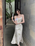 Women Elegant Print Evening Party Prom Dress Summer New Vintage Spaghetti Straps Graduation Vestido Korean Chic Bodycon