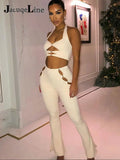 2022 Y2K Cut Out Pants Sets Women 2 Piece Halter Top And High Waist Pant Fashion Outfit Juicy Coutour Tracksuit