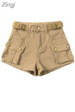 Women's Denim Shorts Hight Waisted Pockets Khaki Y2k Casual Jeans Cargo Pants Gothic Black Short Jeans 2023 Summer