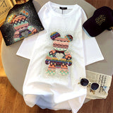 Diamonds Bear Embroidery Cute T Shirts 5XL Oversized Loose Summer Cotton Y2k Tops Japan Kawaii Harajuku White Graphic