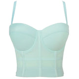 Solid mesh corset crop top women summer halter y2k top Party bustier tank top Push Up bra clubwear Cropped tube womens