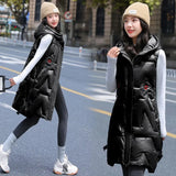 Winter Long Vest Women's Solid Hooded Padded Ladies Casual Sleeveless Waistcoat Jacket Warm Quilted Vest for
