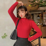 Harajuku Half High Collar Y2k Knitted Sweaters Women Autumn Winter Solid Colors Slim Pullovers Female Casual Korean
