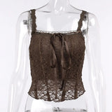 Y2K Vintage Cute Black Lace Bustier Top Egirl Streetwear Backless Spaghetti Strap Cropped Tanks Sexy Outfits