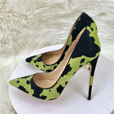 black mixed colors cow pattern stilettos pointed toe 12cm 10cm 8cm high heels plus size 45 cozy women pumps RM031