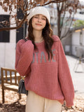2022 Autumn Winter Women's Retro Sweater Korean Loose Letter O-Neck Office Lady Warm Female Alpaca Wool Tops