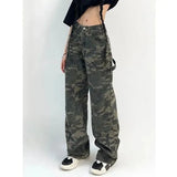 Camouflage Cargo Pants Women Y2K Streetwear Low Rise Jeans Retro Wide Leg Trousers Denim Straight Trousers