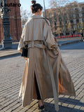 Spring Autumn Extra Long Flowy Oversized Casual Trench Coat for Women Belt Double Breasted Loose Korean Fashion