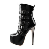 Onlymaker Women's Round Toe Wine Red Platform Side Zipper Thin Heel Thick Heel Short Boots Fashion Lady Booties Big