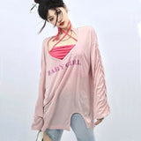 Y2k Harajuku T Shirt Streetwear Women Oversized Long Sleeve Sexy See Through Tee Aesthetic Hippie Gothic Tshirt