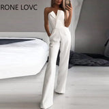 Women Elegant Solid Small V Neck Sleeveness Cold Shoulder Bodycon Staight White