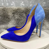Flock Women Shoes 12cm Stiletto High Heels with Chic Ladies Designer Dress Shoes Pointed Toe Silk Pumps plus size