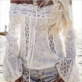 Queens Women Off-shoulder Lace Embroidery White Blouse Bohemian Beach Summer Fashion Cotton Boho