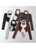 Women T-Shirts Y2k Two Piece Set Tee Top Harajuku Fashion Korean Vintage Sexy Long Sleeve Crop Top Funny T Shirts 2000s