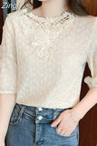 Embroidered Cotton Women's Blouse O Neck Short Sleeve Loose White Tops Summer Flowers Chiffon Shirts Fashion Blusas
