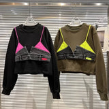 2022 Autumn New Arrivals Long Sleeve Round Neck Denim Vest Patchwork Fake Two Piece Sweatshirt Women Pullover