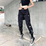 Harajuku Multi Pockets Cargo Pants Women Slim Harem Pants Bf Korean Elastic Waist Sweatpants Thin Casual Trousers Punk