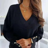 Spring New Long Sleeve Knitted Sweater Women V-neck Jumper Sweaters for Women Button Loose Office Lady Casual