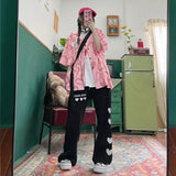 Harajuku Drawstring Print Trousers Women Oversized High Waist Embroidery Wide Leg Pants Streetwear Fashion Sweatpants