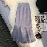 Vintage Knit Long Skirts Women Elastic High Waist Slim Mermaid Skirt Autumn Winter Korean Elegant Solid Trumpet Skirts