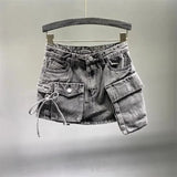 Irregular Pocket Cargo Denim Skirt Women Clothing Summer 2023 Sexy A-line Hip Skirts Female Bottoms