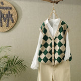 knit vest women's sleeveless short retro plaid all-match casual waistcoat outer wear outer wear 2021 spring