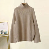 Winter Warm Knitted Suit Women Long Sleeve Half Turtleneck Knitting Sweater And Wide Leg Pants Sets Outer Wear Loose