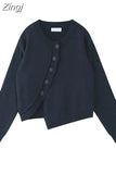 Cardigan Sweaters For Women Irregular Solid Loose O-Neck Korean Vintage Long-Sleeved Female Knit Cardigans Coat