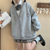 Kawaii Cute Hoodie Women Japanese Streetwear Soft Girl Oversize Button Up Preppy Style Casual Cartoon Basic