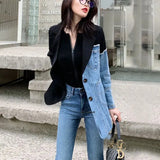 New Autumn Women Personality Suit Irregular Stitching Denim Jacket Spring Fashion Female Slim Small Suit Blazer OL