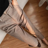 Pants Women's Harem Pencil Pants Spring High Waist Pockets 3XL Suit Pants Office Lady Stripde Zipper