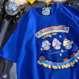 Cute Japan Cartoon Letter Print T Shirts Kawaii Girl Short Sleeve Tops 2022 Summer Basic 100%Cotton Couples Teens