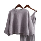 Sweater Set Women's Fashion Two-piece Skirt 2021 Spring And Autumn Solid Color Student