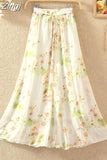 Women Summer Long 2023 Spring Ladies Floral Print High Waist Elegant Sweet Casual Chiffon Skirts Beach Faldas