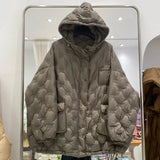 Women 2023 Autumn winter Hooded down jacket Oversized Solid Fashion Pockets Long sleeve puffer coat