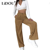 Winter High Waist Loose Casual Corduroy Straight Pants Lady Fashion Comfortable All-match Solid Trousers Women's