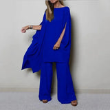 O-Neck Batwing Sleeve Top and Long Pants Outfits 2023 Casual Solid Office Suit Spring Autumn Loose Women's Two Piece