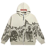 Print Hoodie Women Harajuku Vintage High Street Goth Sweatshirt Ladies Loose Zip Jacket Women's Tops Hoodies