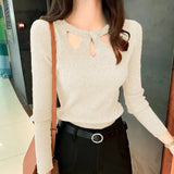 O-neck Slim Stretch Sexy Pullover Winter Hollow Sweater Slim Bottoming Tops Sweater Ladies Solid Soft Pull Elegant