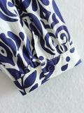 2023 Vintage Print Long Dress Women Blue Shirt Dress Woman Ruffle Long Sleeve Midi Dresses Women's Elegant Loose