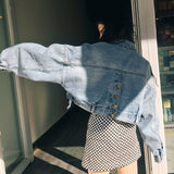 Streetwear Cropped Denim Jackets Women Oversized Casual Short Coat Korean Batwing Sleeve Single Breasted Jeans Outwear