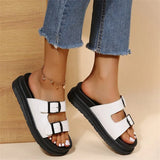 Summer New Large Size Outer Wear Thick Bottom Solid Color Metal Belt Buckle Open Toe Casual Sandals And Slippers For