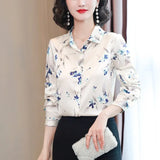 Women Shirts Blouses Long Sleeve Shirt Women Satin Printing Blouse Floral Top Fashion Clothes Woman 2023 OL Button Up