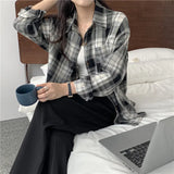 Vintage Oversized Plaid Long Sleeve BlouseOutfit